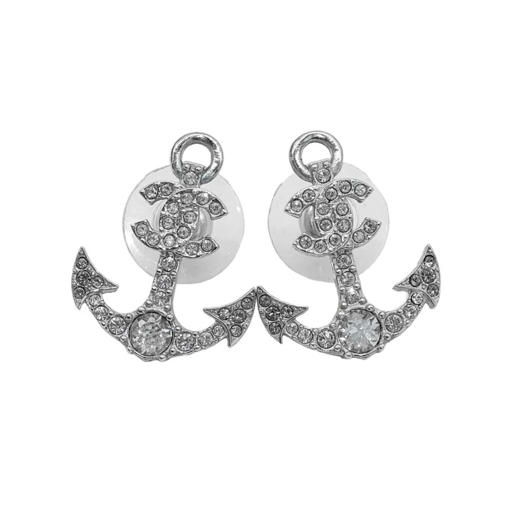 Authentic Chanel CC Anchor All Crystals Earrings SHW